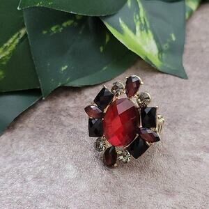 Gold Toned Large Multicolor Faceted Stone Elastic Banded Ring NEW One Size